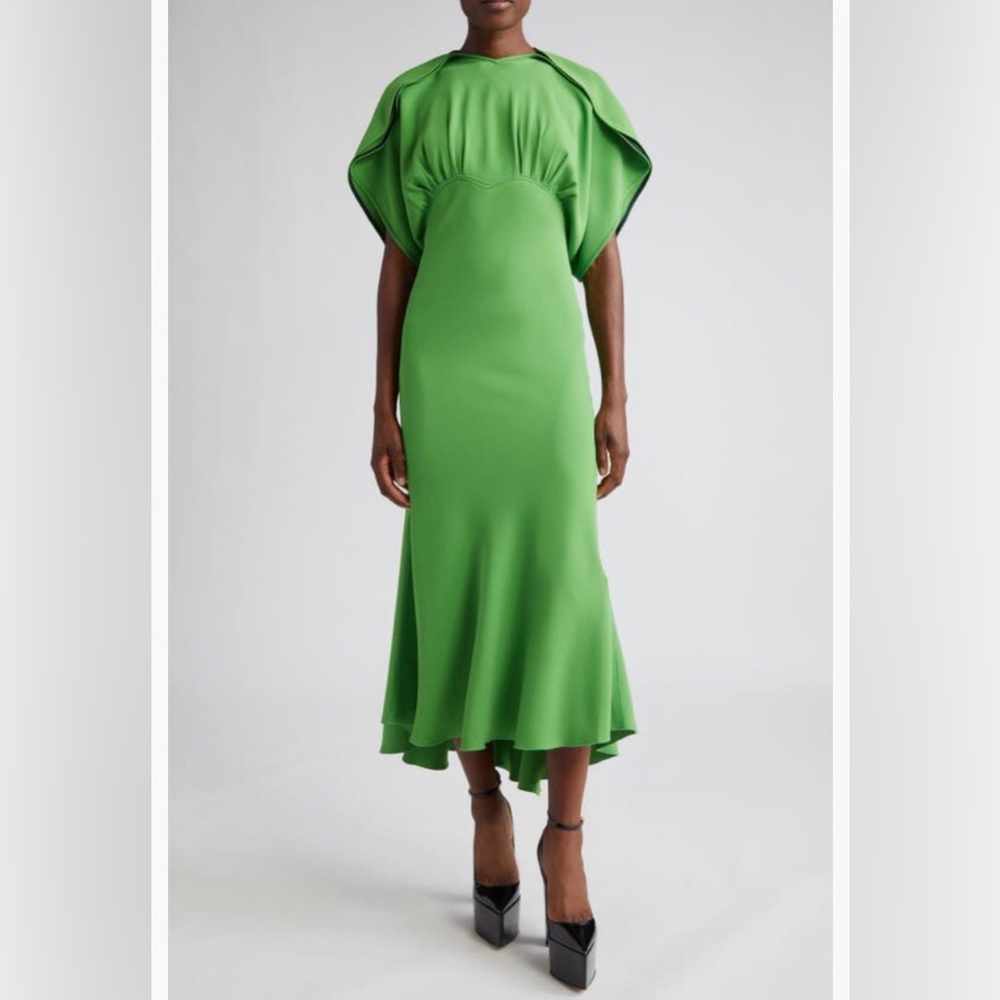 NWT $1190 Victoria Beckham Gathered Dolman Sleeve Dress in SHAMROCK in 2US / 6UK